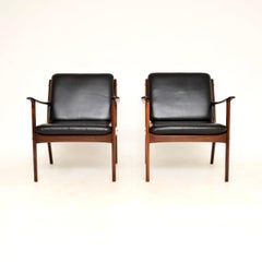 Pair of Vintage Danish Leather Armchairs by Ole Wanscher