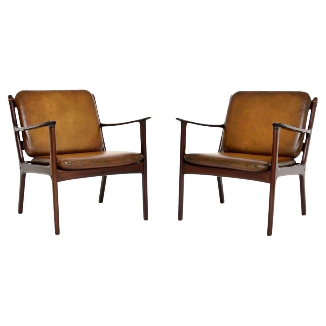 Pair of Vintage Danish Leather Armchairs by Ole Wanscher