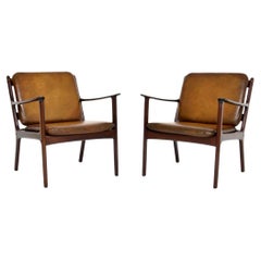 Pair of Vintage Danish Leather Armchairs by Ole Wanscher