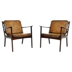 Pair of Vintage Danish Leather Armchairs by Ole Wanscher