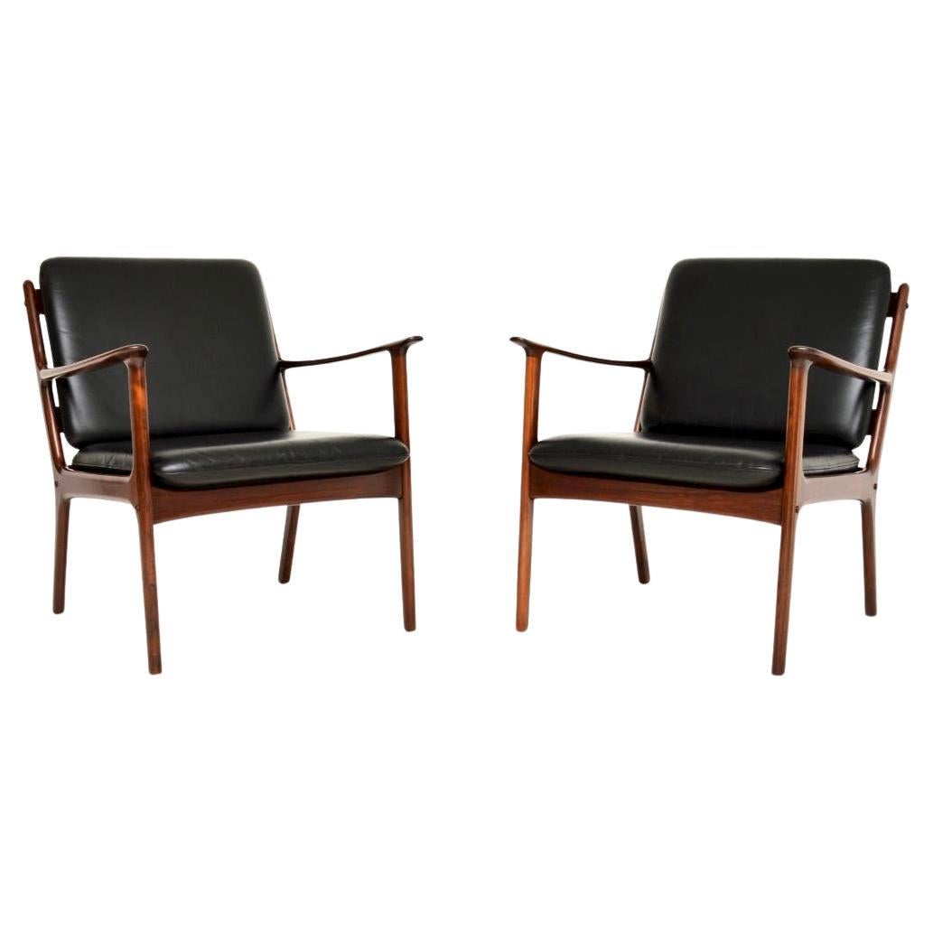 Pair of Vintage Danish Leather Armchairs by Ole Wanscher For Sale