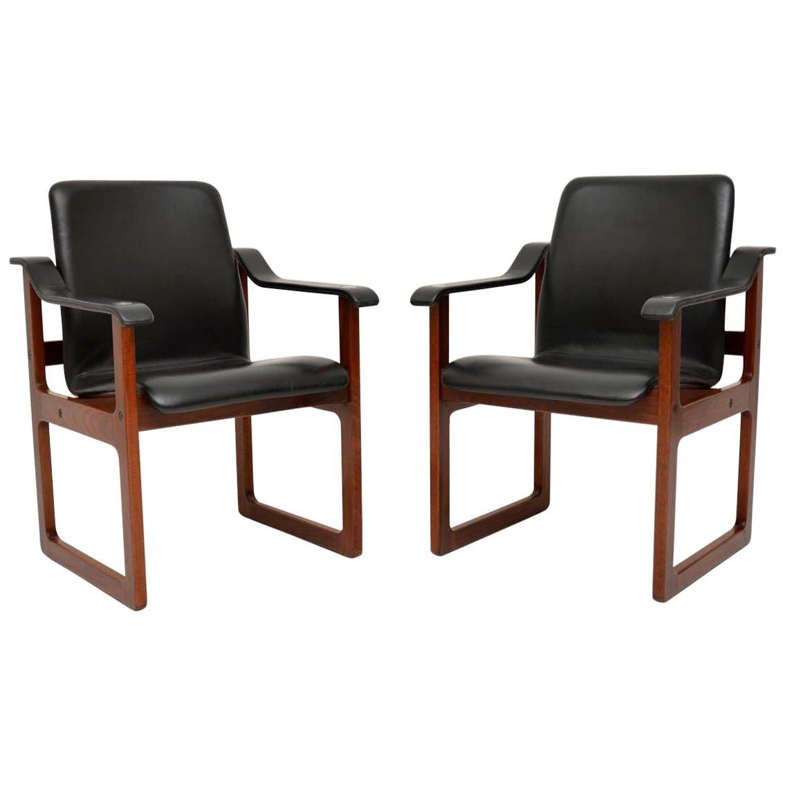 Pair of Vintage Danish Leather Armchairs For Sale