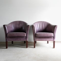 Pair Of Vintage Danish Lilac Leather Armchairs By Lars Kalmar For Mogens Hansen
