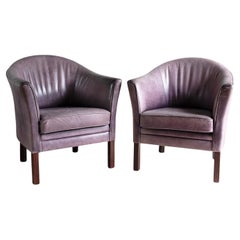 Pair Of Vintage Danish Lilac Leather Armchairs By Lars Kalmar For Mogens Hansen
