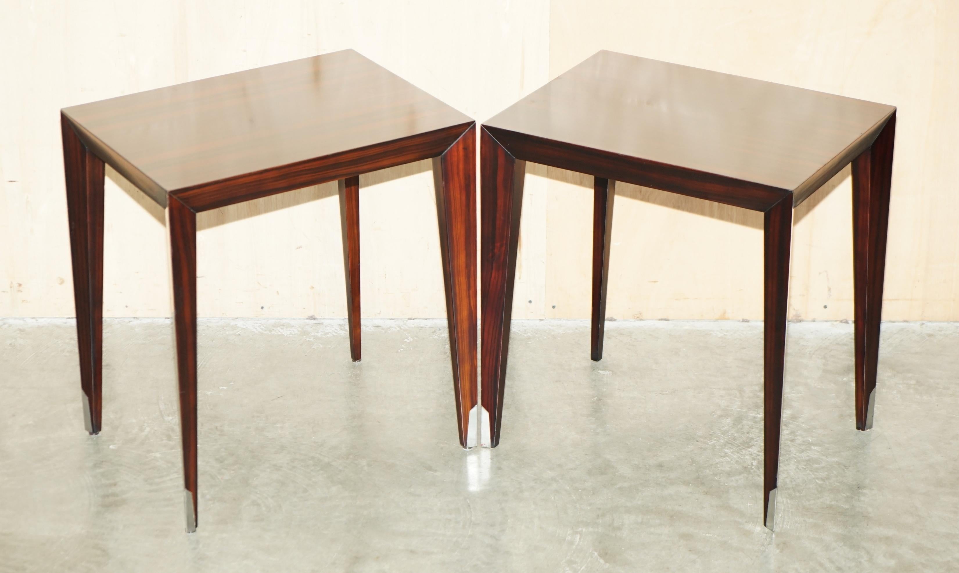 Royal House Antiques

Royal House Antiques is delighted to offer for sale this stunning pair of Mid Century Modern Danish Macassar Ebony side tables with Chrome feet caps attributed to Severin Hansen

Please note the delivery fee listed is just a