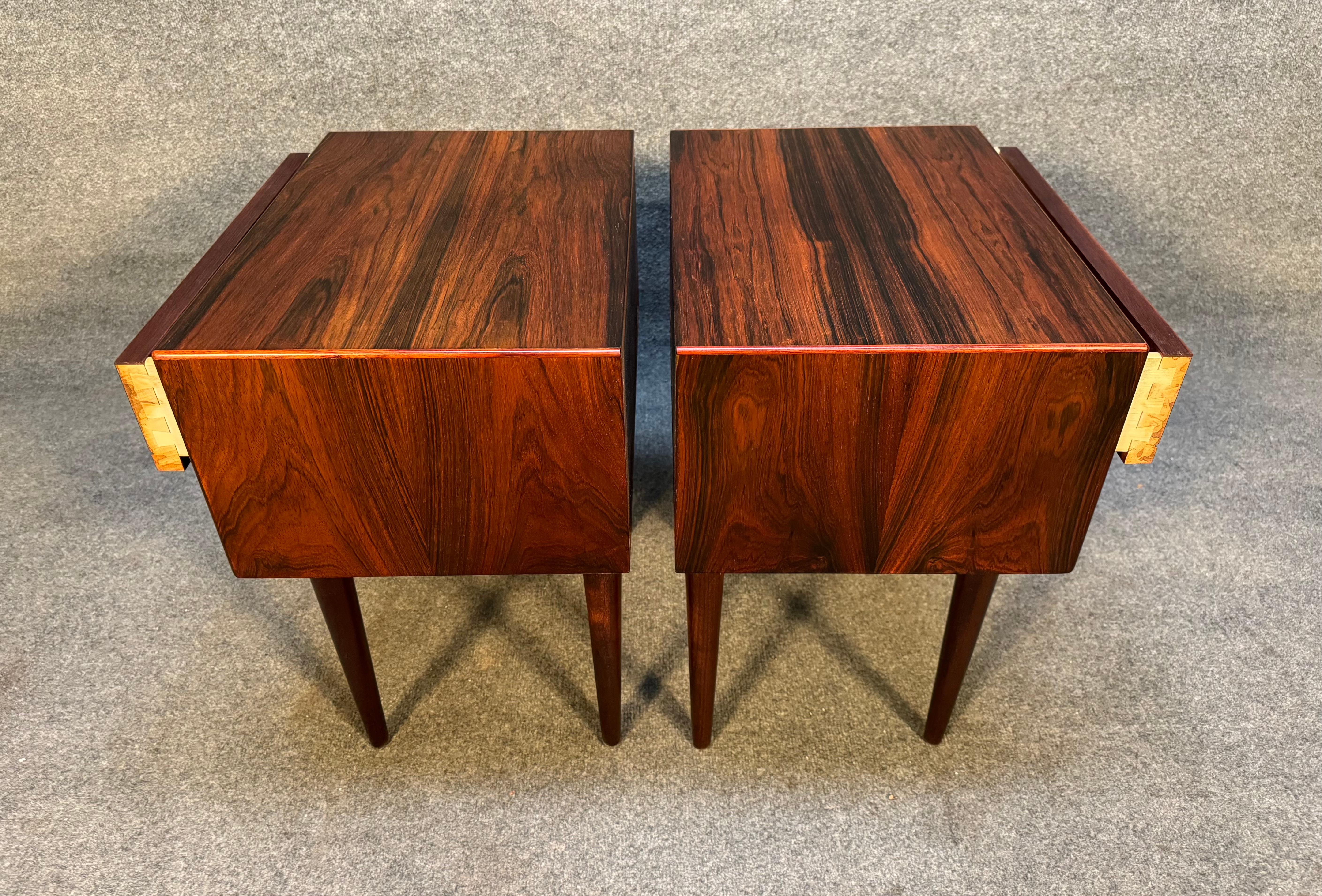 Mid-20th Century Pair of Vintage Danish Mid Century Modern Rosewood Nightstands For Sale