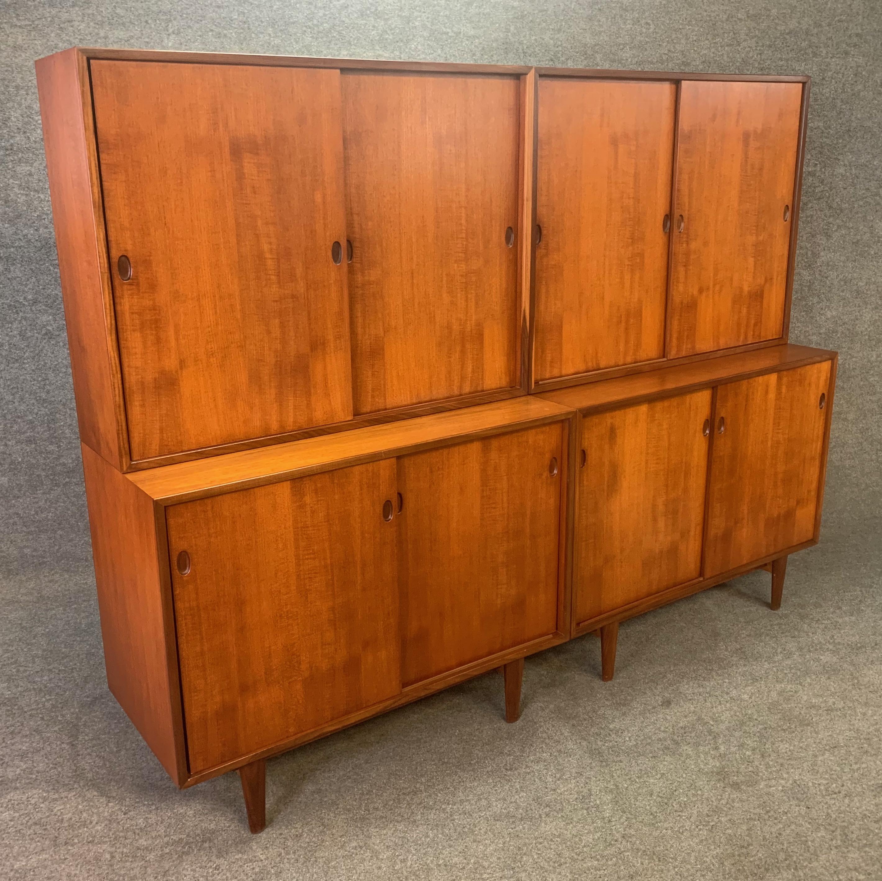 Here is a beautiful and large scandinavian modern pair of cupboard cabinets - hutches designed by Kofod Larsen and manufactured by Brande Møbelfabrik in Denmark in the late 1950s.
This rare specimen was ordered in Denmark after WW2 by a family