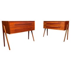 Pair of Vintage Danish Mid Century Modern Teak V Legs Nightstands-Side Tables