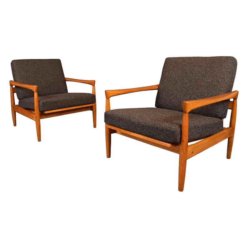 Pair of Vintage Danish Mid Century Oak "Kolding" Lounge Chairs by Erik Wortz