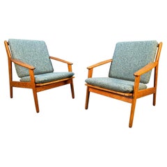 Pair of Vintage Danish Midcentury Oak Lounge Chairs Model "J55" by Poul Volther
