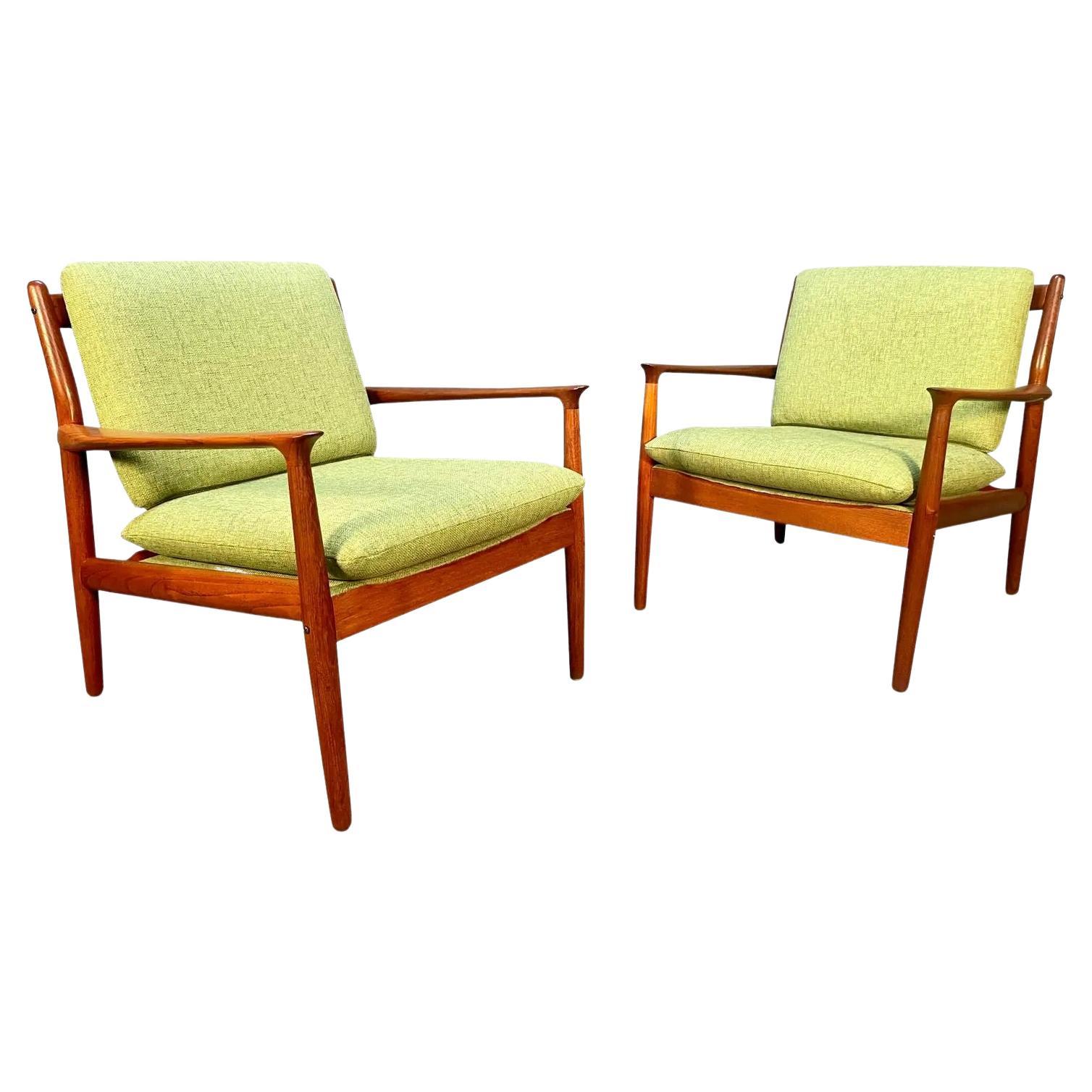 Pair of Vintage Danish Mid Century Teak Lounge Chairs by Svend Aage Eriksen