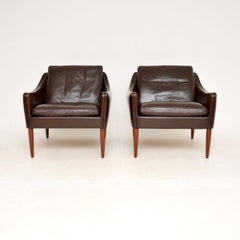 Pair of Vintage Danish Model 800 Leather Armchairs by Hans Olsen
