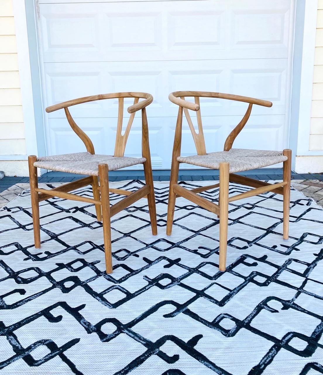 Dutch Pair of Vintage Danish Modern Chairs in Natural Teak Wood with Handwoven Seats