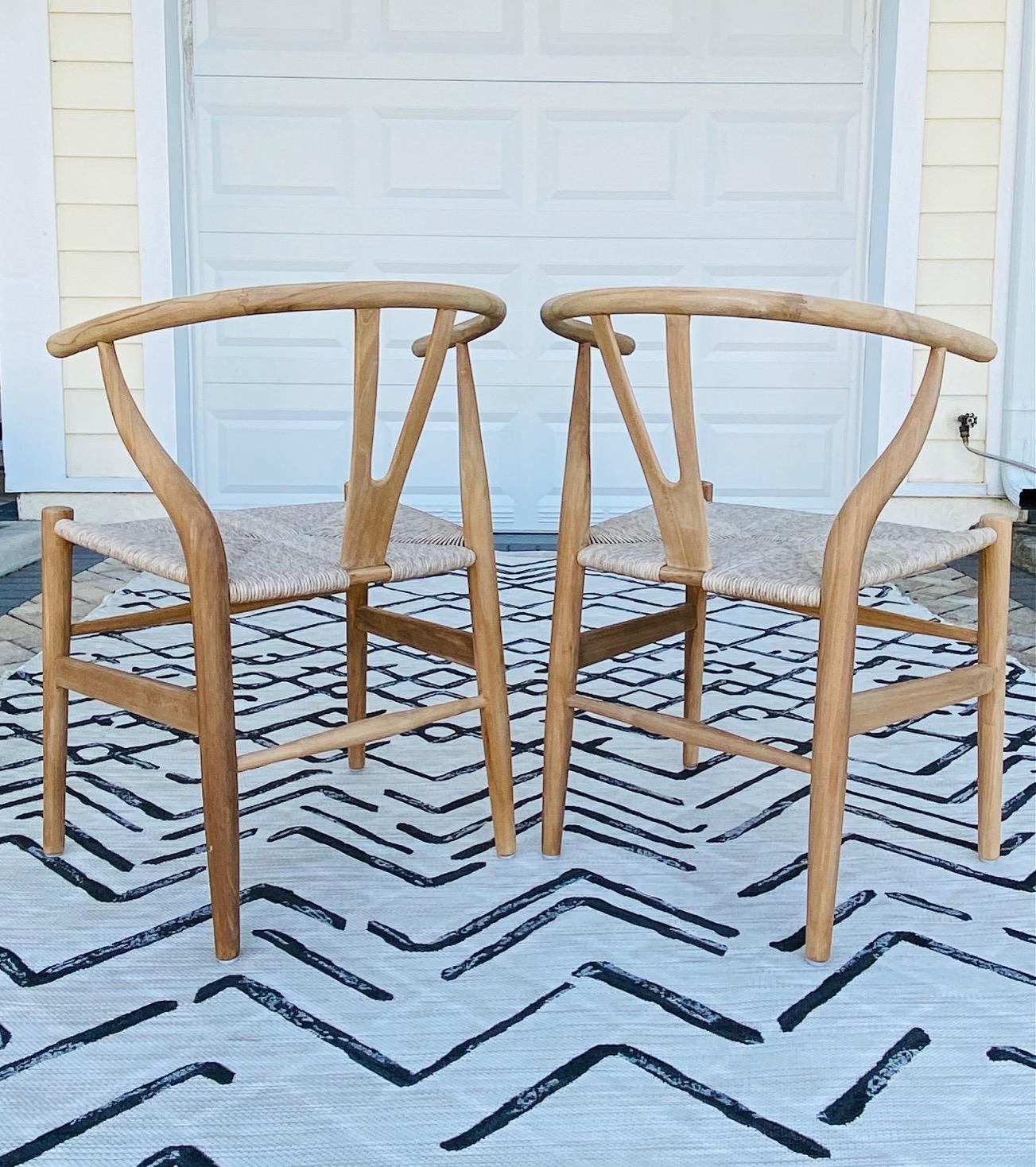 Hand-Crafted Pair of Vintage Danish Modern Chairs in Natural Teak Wood with Handwoven Seats
