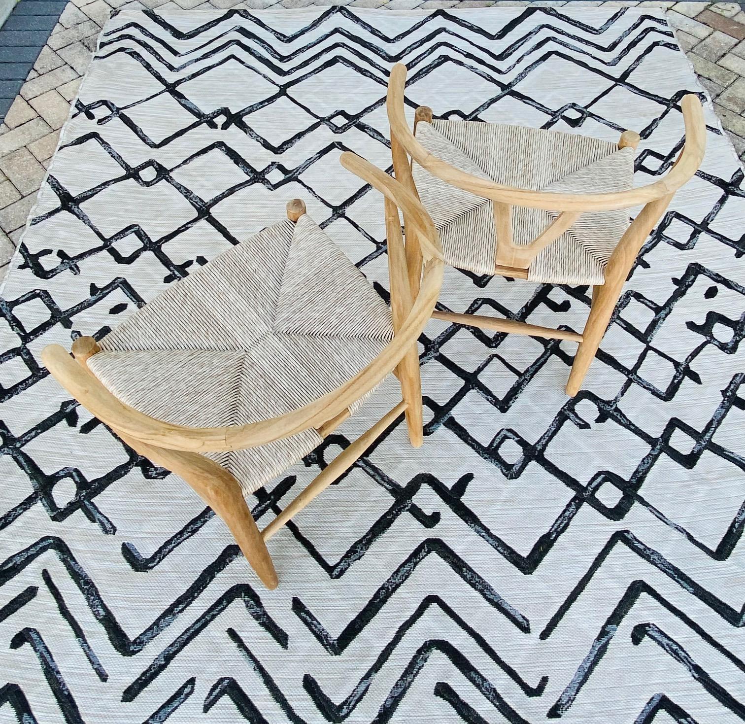 Contemporary Pair of Vintage Danish Modern Chairs in Natural Teak Wood with Handwoven Seats