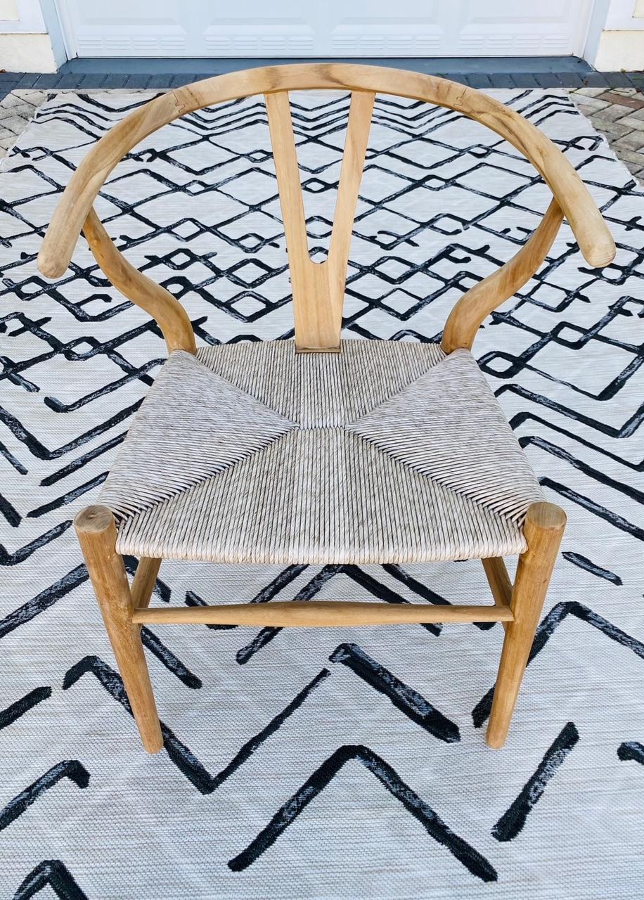 Papercord Pair of Vintage Danish Modern Chairs in Natural Teak Wood with Handwoven Seats