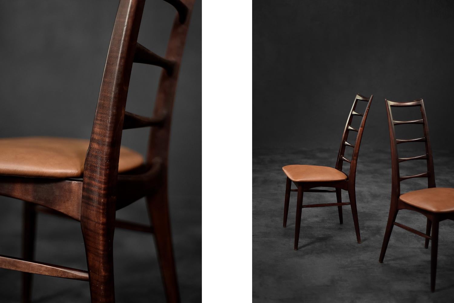 Scandinavian Modern Pair of Vintage Danish Modern Lis Chairs in Rosewood & Leather by Niels Koefoed 
