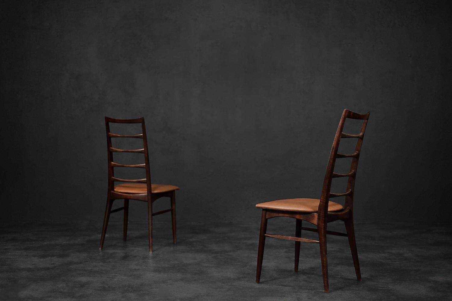 Mid-20th Century Pair of Vintage Danish Modern Lis Chairs in Rosewood & Leather by Niels Koefoed 