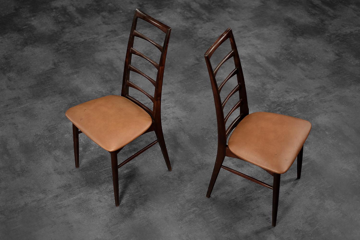 Pair of Vintage Danish Modern Lis Chairs in Rosewood & Leather by Niels Koefoed  3