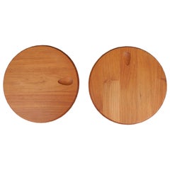 Pair of Vintage Danish Modern Round Solid Teak Cheese Cutting Boards by Dansk