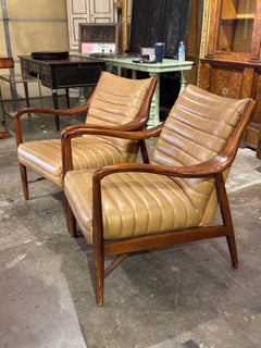 Pair of Vintage Danish Oak and Leather Club Chairs
