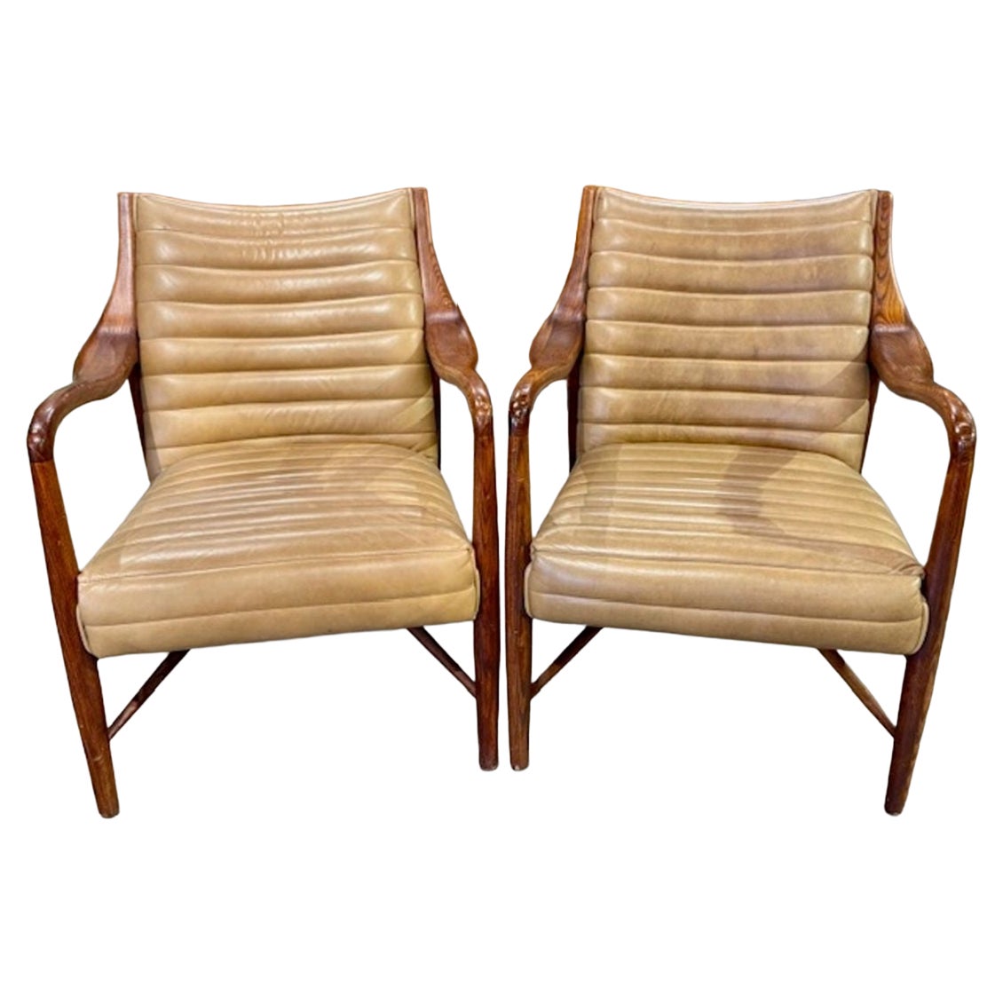 Paar dänische Vintage-Clubstühle aus Eiche und Leder