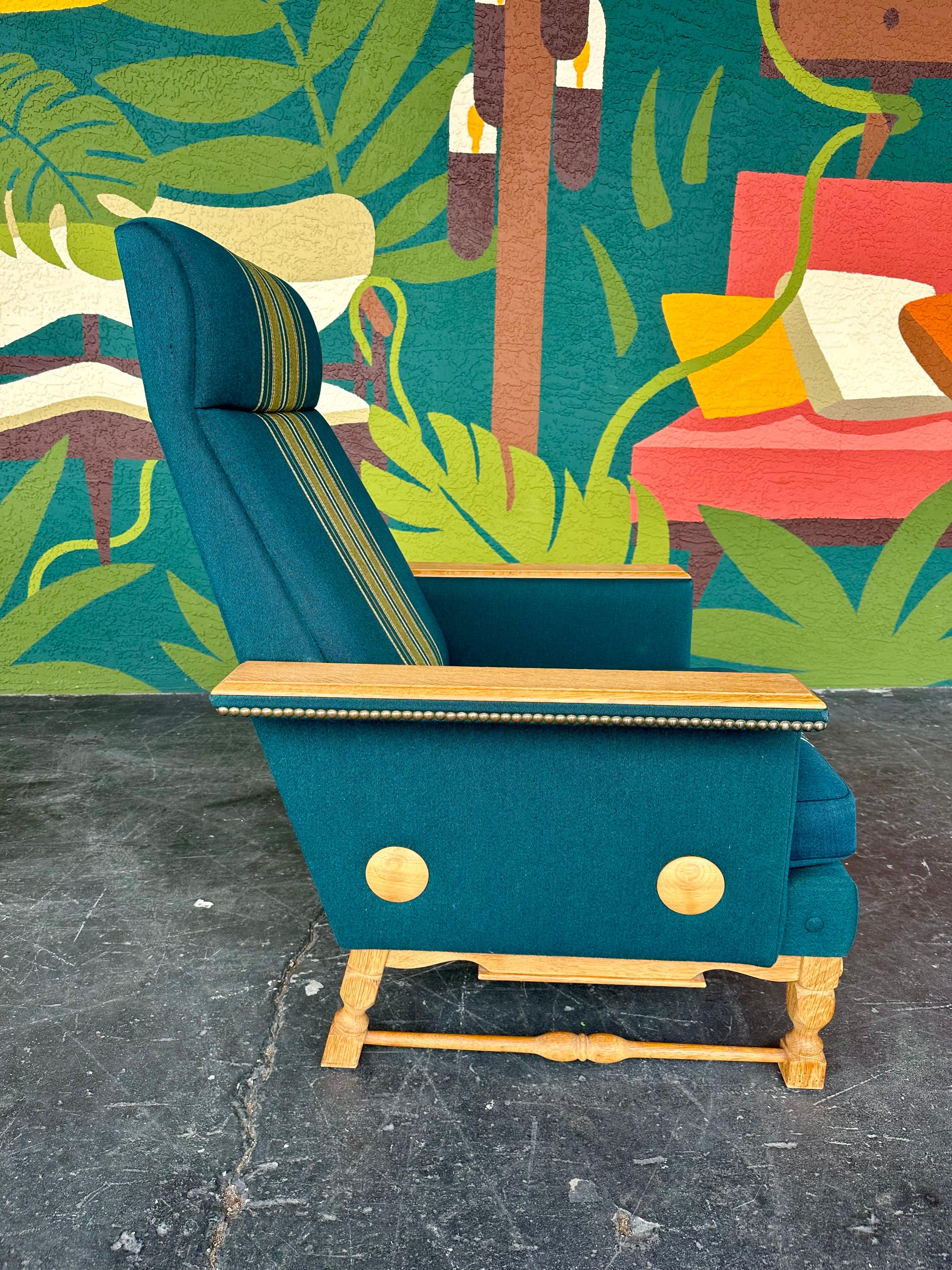 Pair of Danish Oak and Wool Henning Kjaernulf Style Brutalist Lounge Chairs In Good Condition For Sale In Lutz, FL