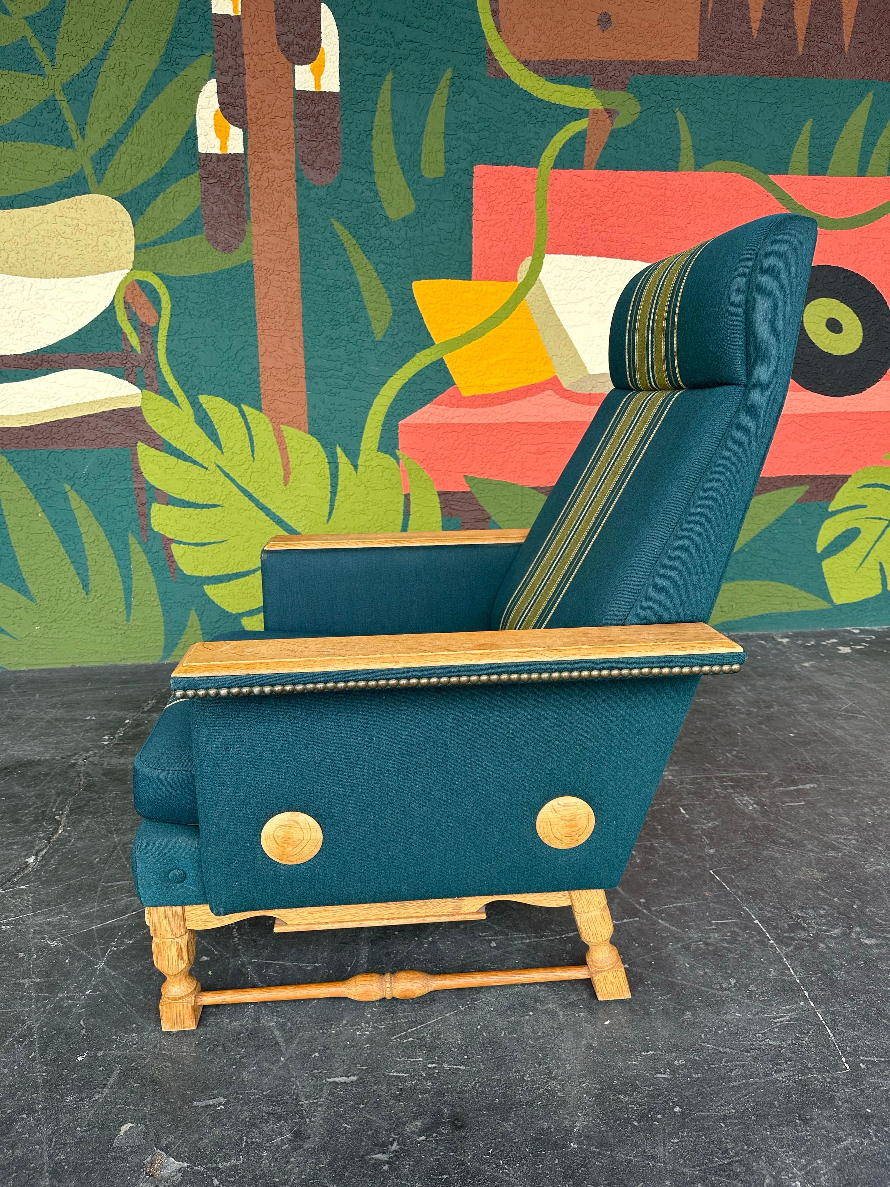 20th Century Pair of Danish Oak and Wool Henning Kjaernulf Style Brutalist Lounge Chairs For Sale