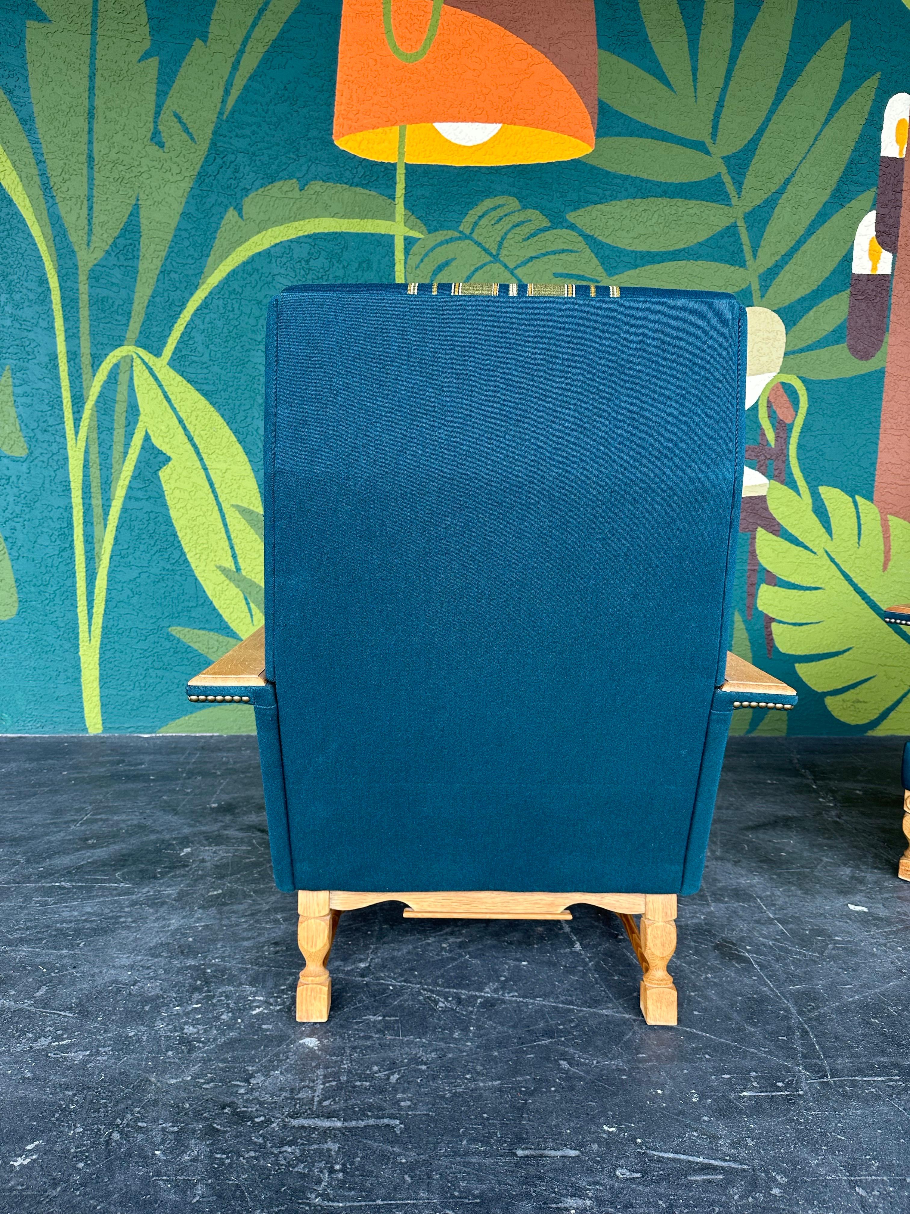 Pair of Danish Oak and Wool Henning Kjaernulf Style Brutalist Lounge Chairs For Sale 3