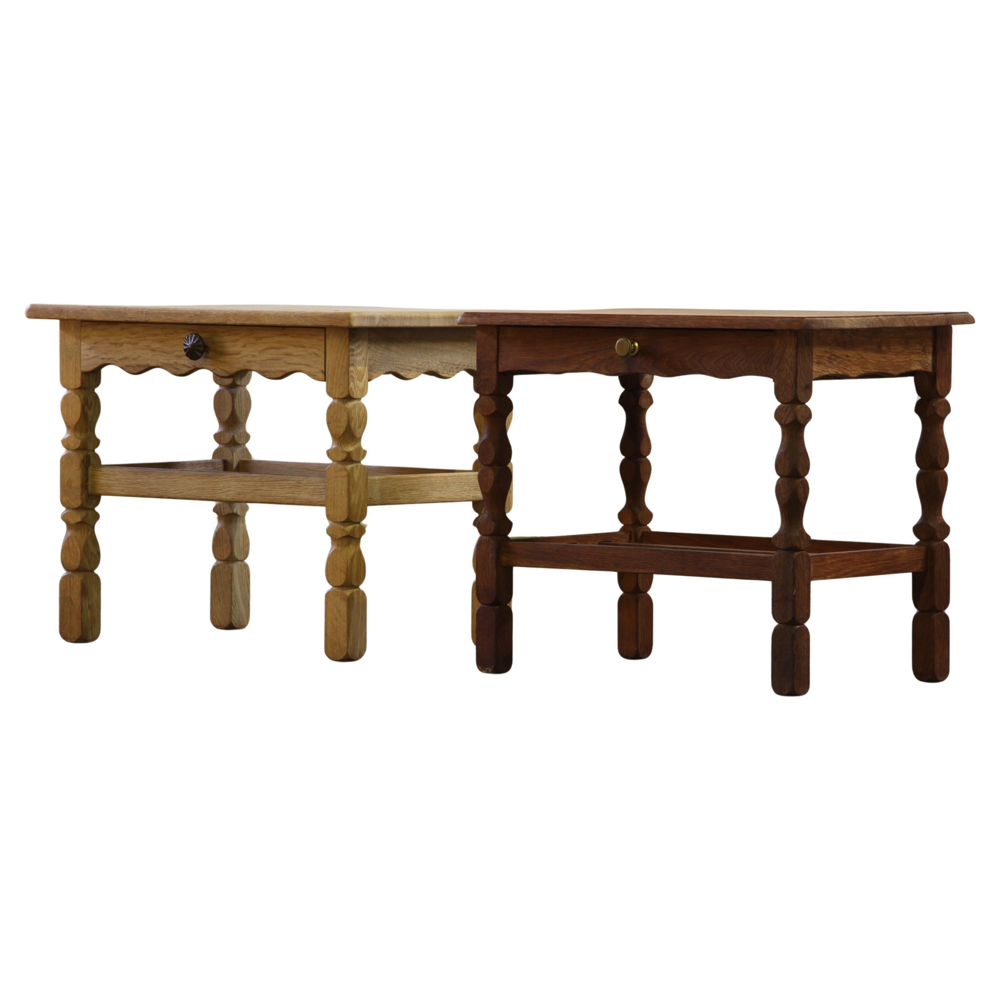 Paire de tables de chevet vintage en Oak danois avec. Tiroir et étagère, style Kjærnulf, années 70