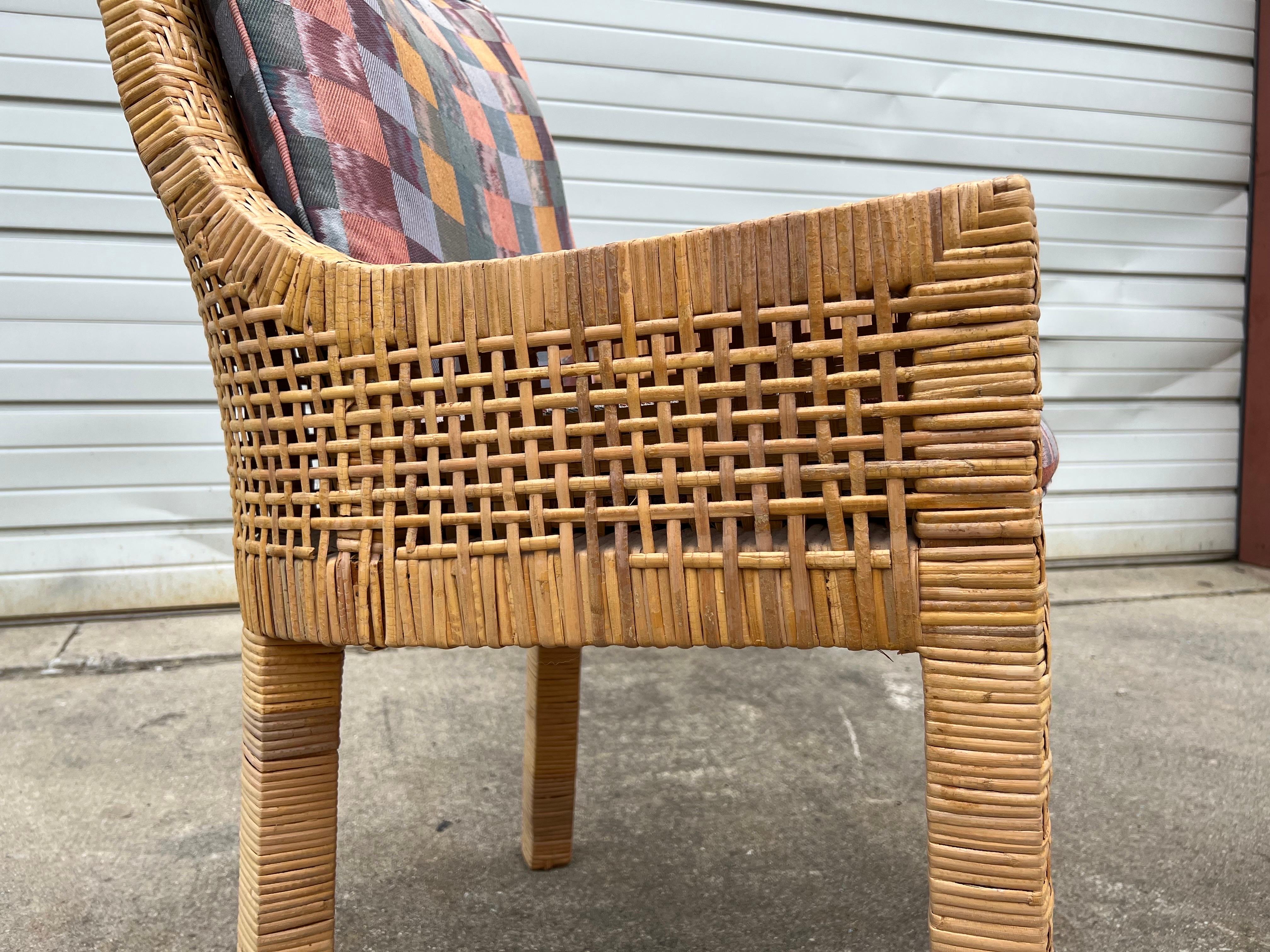 Pair of Vintage Danny Ho Fong Style Wood and Rattan Arm Chairs  2
