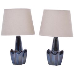 Pair of Mid-Century Modern dark blue Stoneware table lamps model 1046 by Soholm