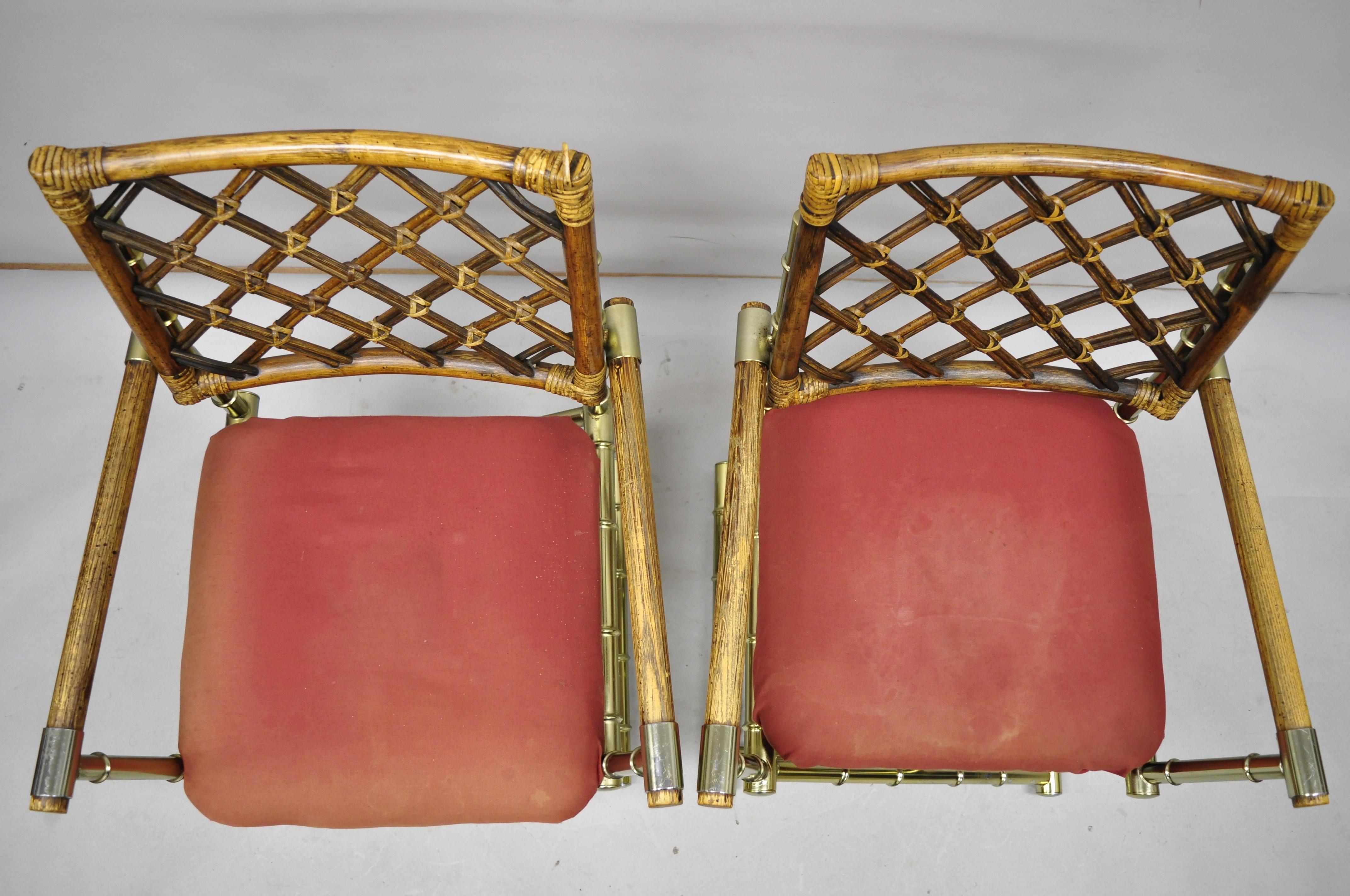 Metal Pair of Vintage Daystrom Brass Faux Bamboo Lattice Rattan Directors Armchairs