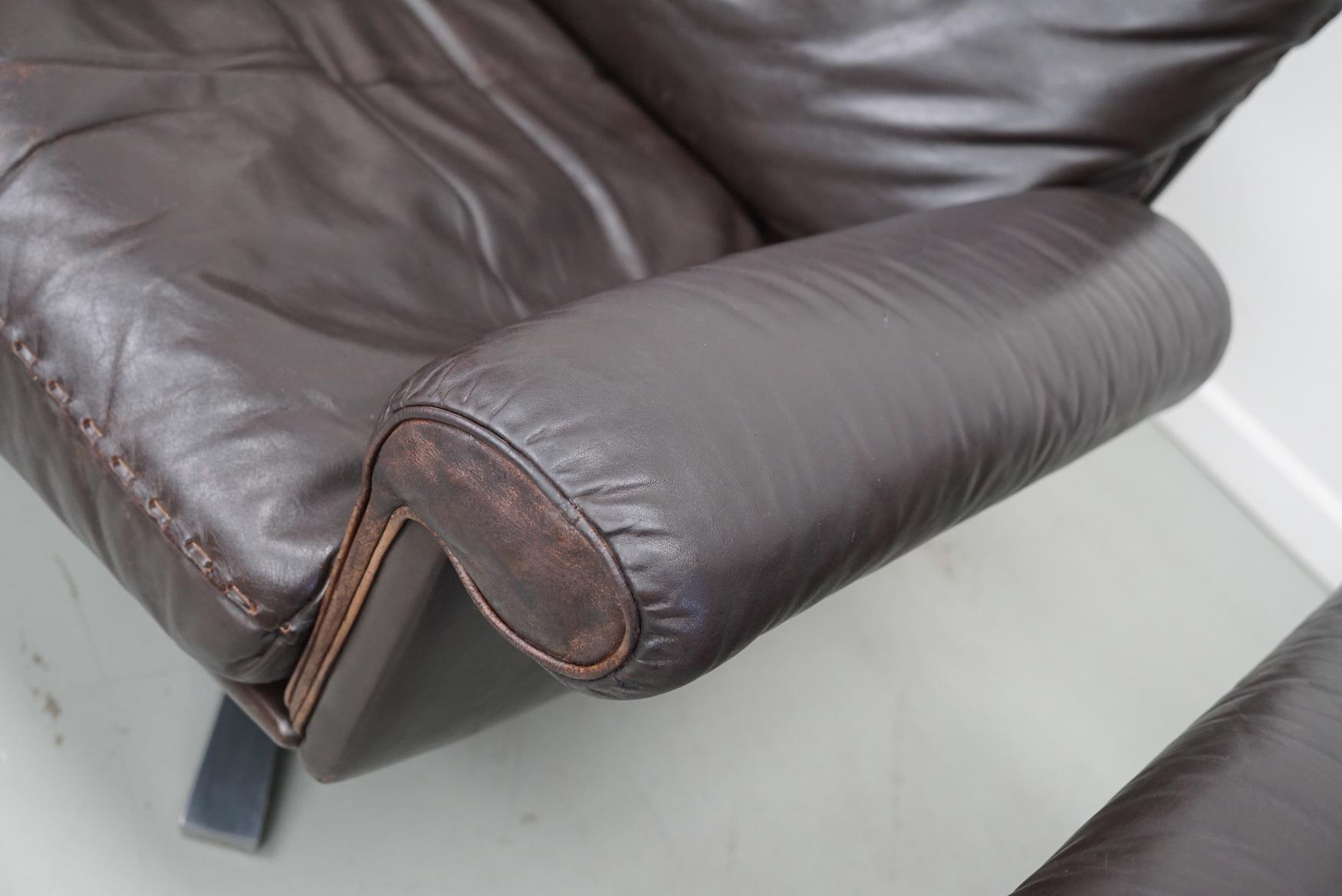 Paire de fauteuils pivotants en cuir Brown De Sede DS-31 d'époque en vente 11