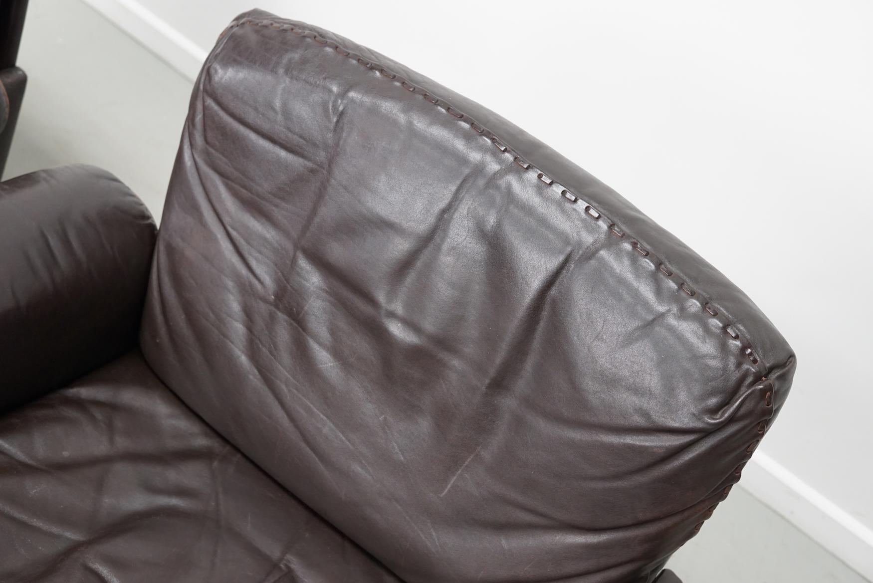 Fin du 20e siècle Paire de fauteuils pivotants en cuir Brown De Sede DS-31 d'époque en vente