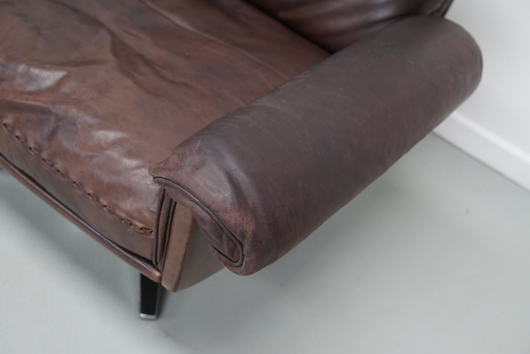 Paar Vintage De Sede DS-31 Drehsessel aus braunem Leder 3