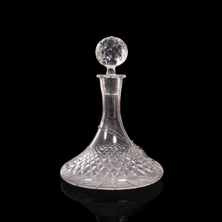 Pair of Vintage Decanters, English Glass, Spirit Vessel, Silver Labels,  Hallmark