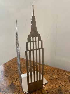 Art Deco Metal Skyscraper Bookends, Chrysler & Empire State, 1970s