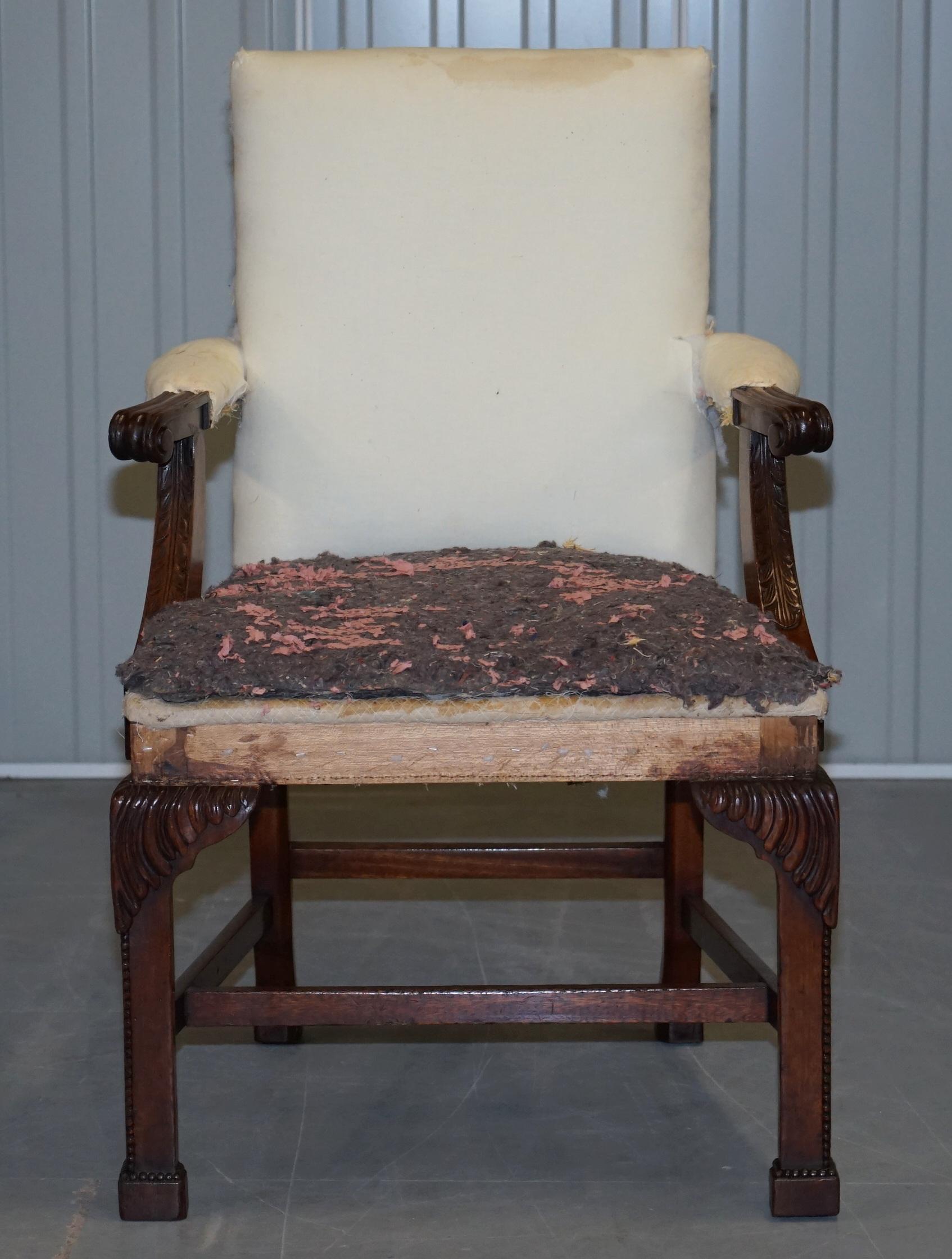 Georgian Pair of Vintage Deconstructed Heavily Carved Gainsborough Carver Armchairs