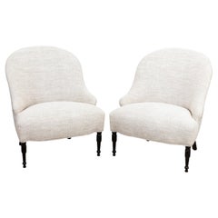 Pair of Vintage Decorated Chairs In Heavy Linen