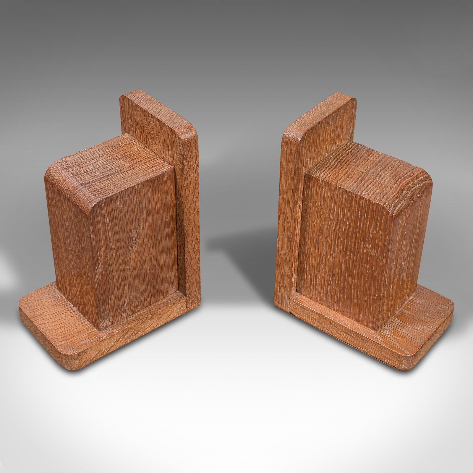 British Pair of Vintage Decorative Bookends, English, Oak, After Liberty, Art Deco, 1940