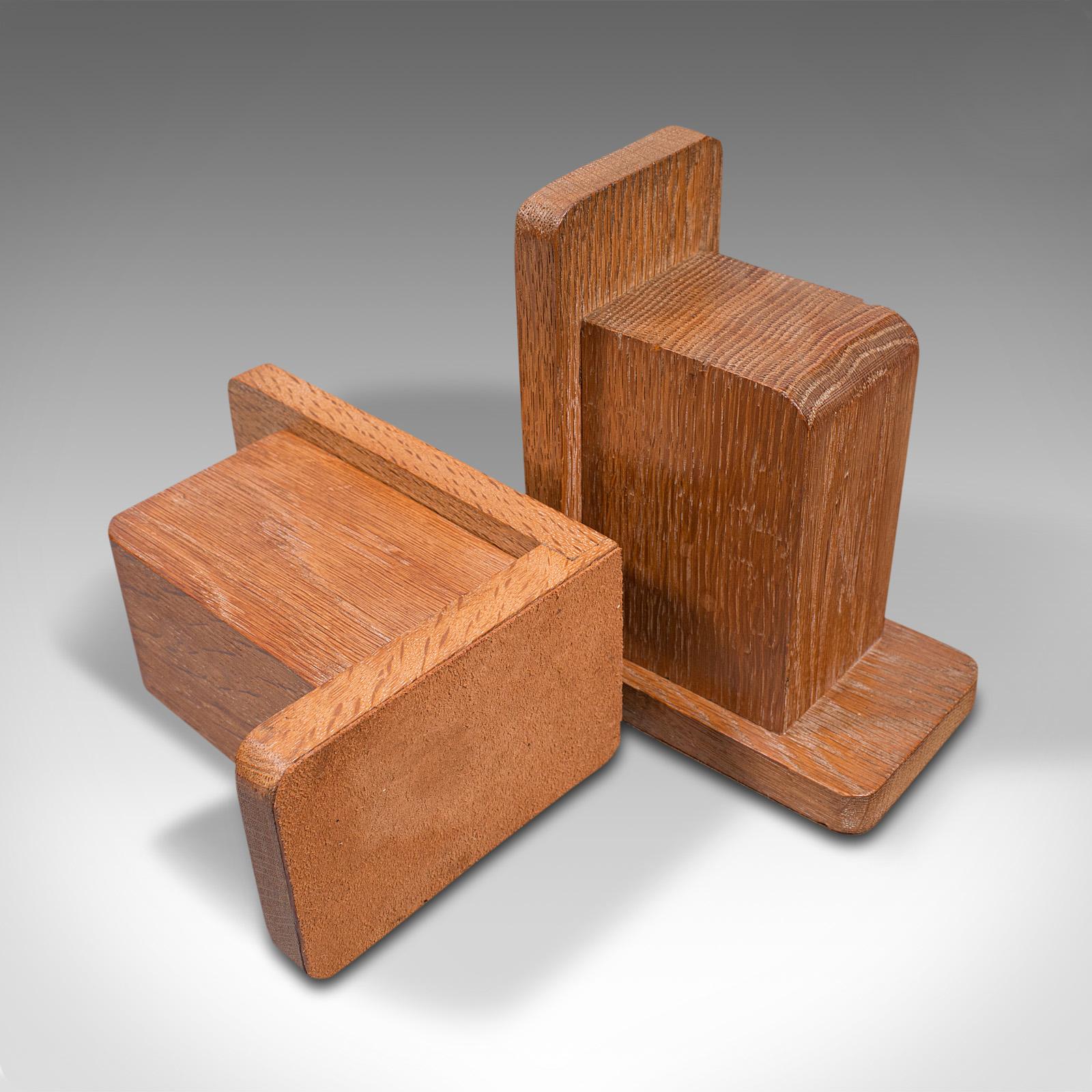 20th Century Pair of Vintage Decorative Bookends, English, Oak, After Liberty, Art Deco, 1940