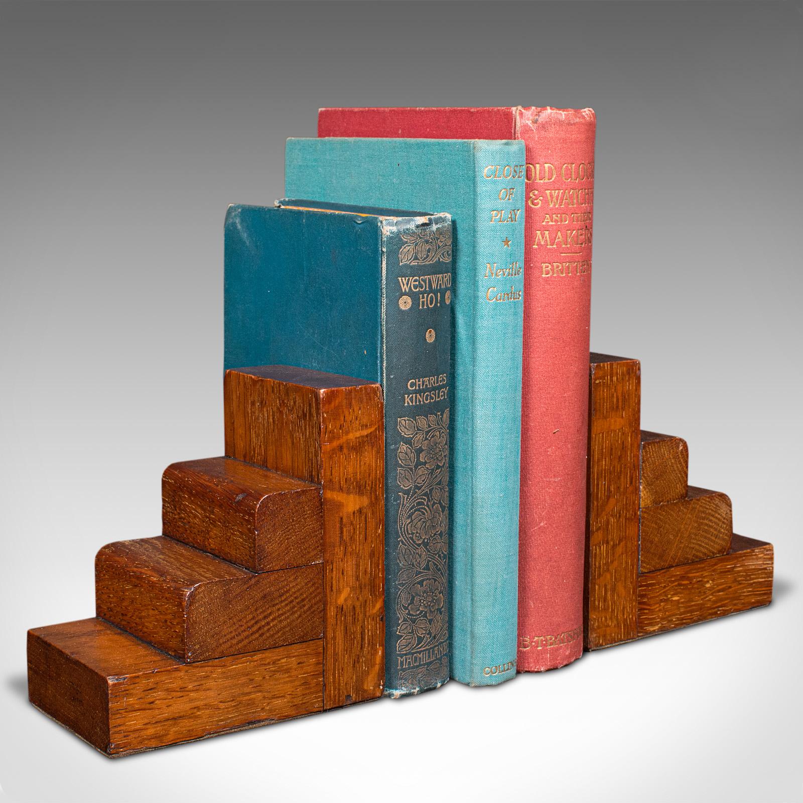 Pair of Vintage Decorative Bookends, English, Oak, Book Rest, Art Deco, C.1940 2