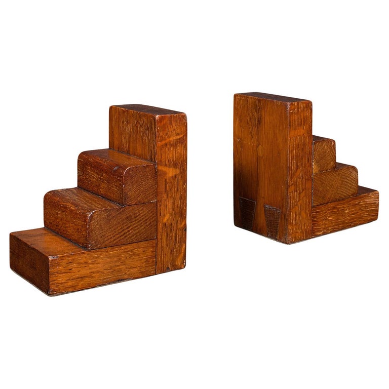 Pair of Vintage Decorative Bookends, English, Oak, Book Rest, Art Deco