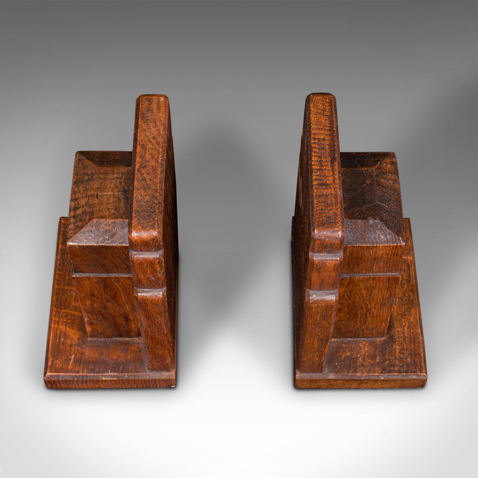 Pair of Vintage Decorative Bookends, English, Oak, Book Rest, Early 20th, C.1930 For Sale 1