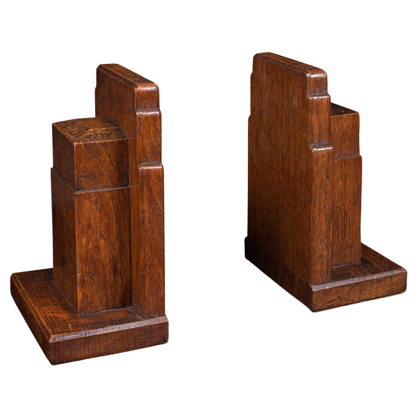 Pair of Vintage Decorative Bookends, English, Oak, Book Rest, Early 20th, C.1930 For Sale