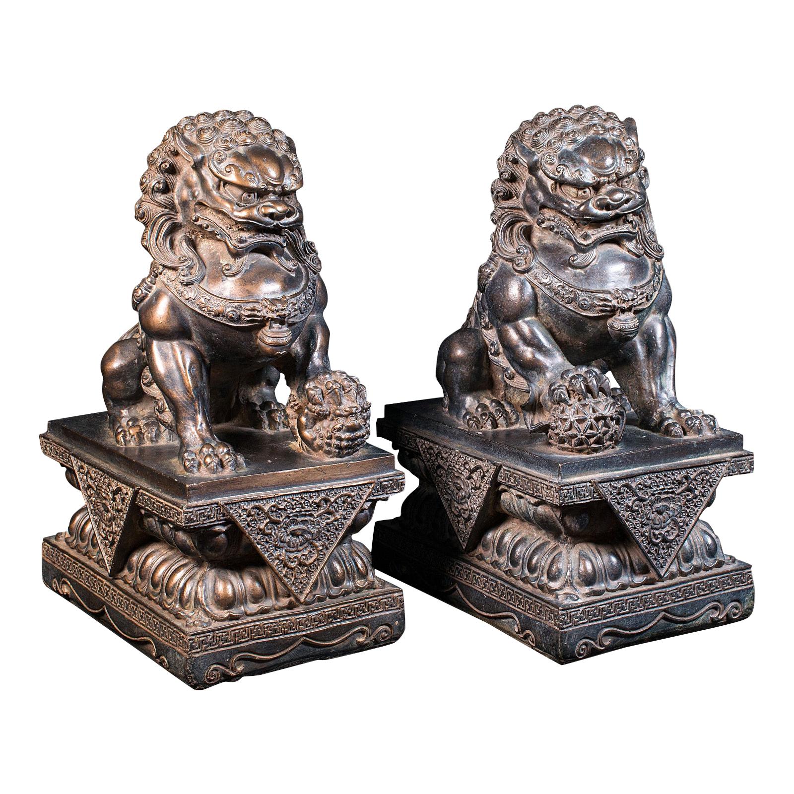 Pair of Vintage Decorative Bookends, Oriental, Bronzed, Dog of Fu Figure, C.1970