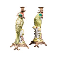 Pair of Vintage Decorative Candlesticks, Oriental, Ceramic, Figure, Candelabra
