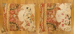 Pair of Vintage Decorative English Needlepoint Pillows, Terracotta Linen Backing