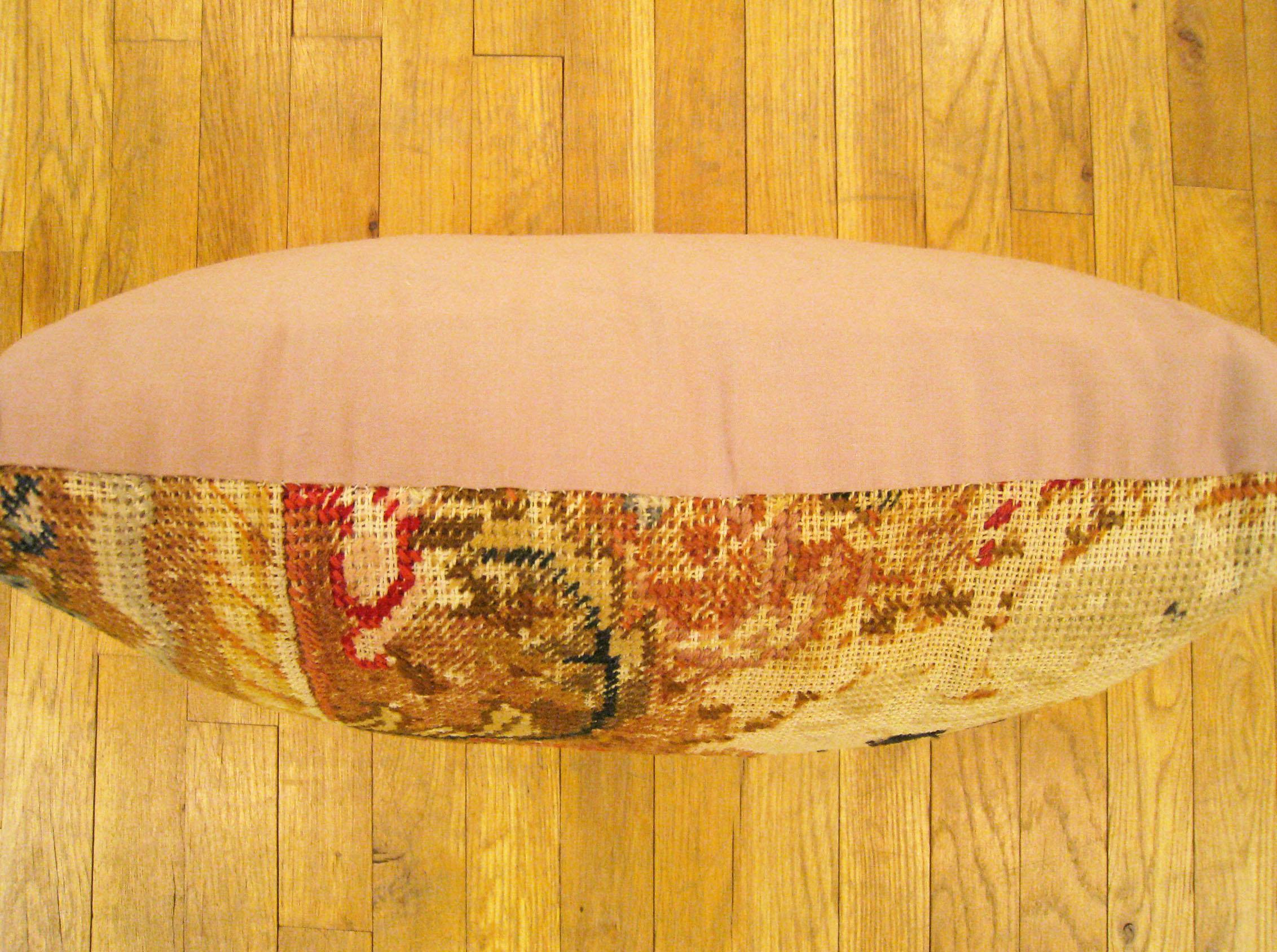 Pair of Vintage Decorative English Needlepoint Pillows, Terracotta Linen Backing 3
